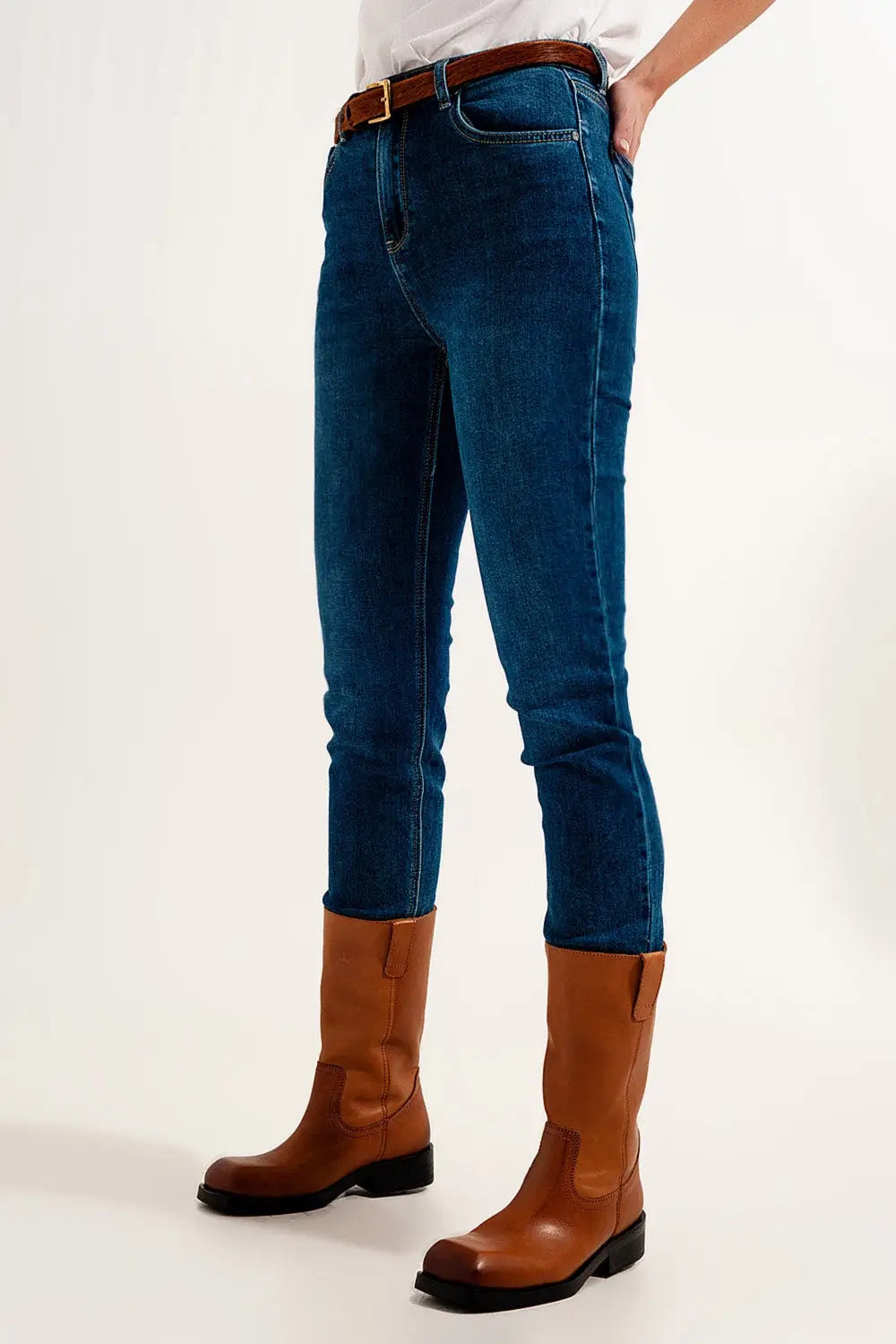 jean super skinny taille haute en bleu foncé avec élastique de haute qualité - Pantalons