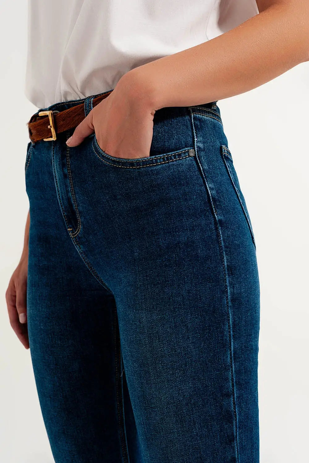 jean super skinny taille haute en bleu foncé avec élastique de haute qualité - Pantalons