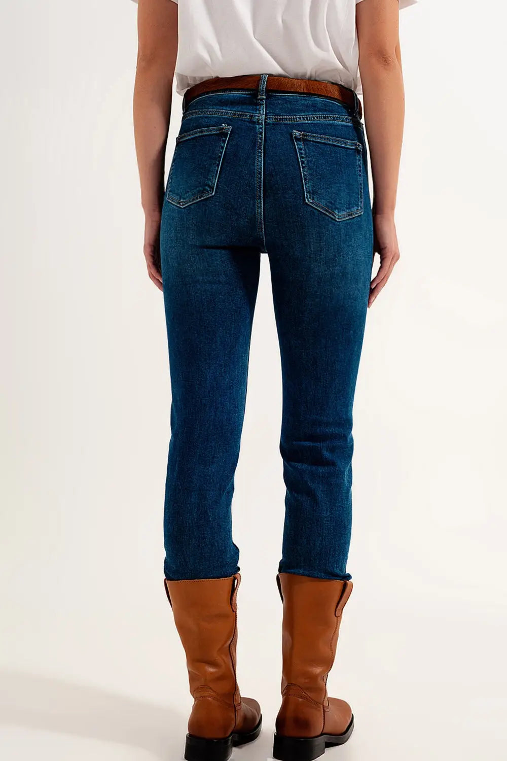 jean super skinny taille haute en bleu foncé avec élastique de haute qualité - Pantalons