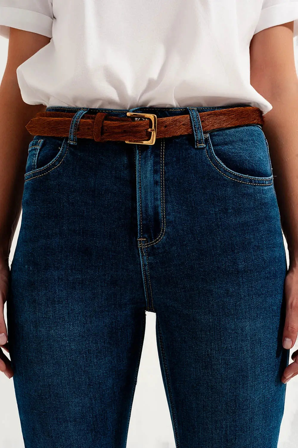 jean super skinny taille haute en bleu foncé avec élastique de haute qualité - Pantalons
