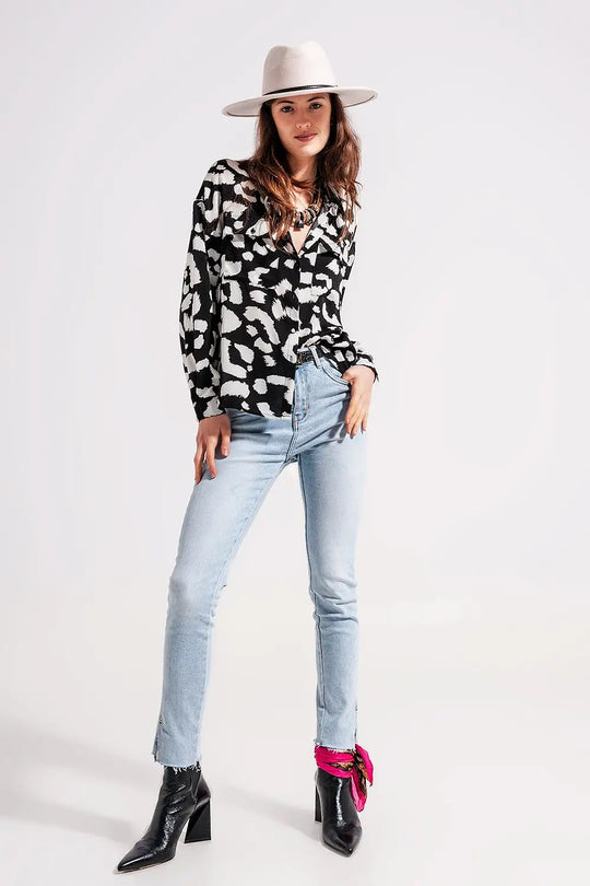 Jean taille haute à ourlet fendu Délavage vintage - Pantalons