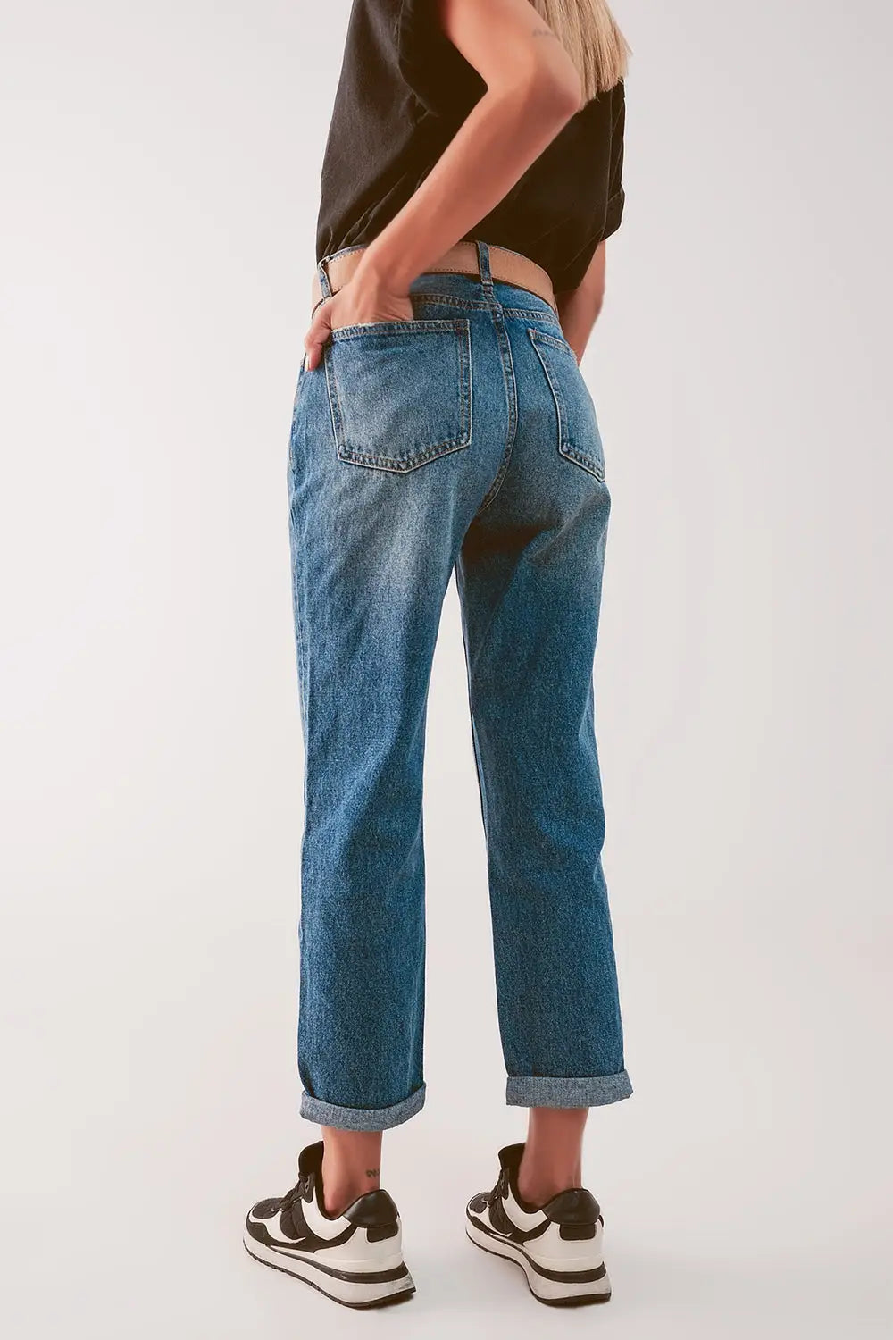 Jean taille haute avec cuisse fendue - Pantalons