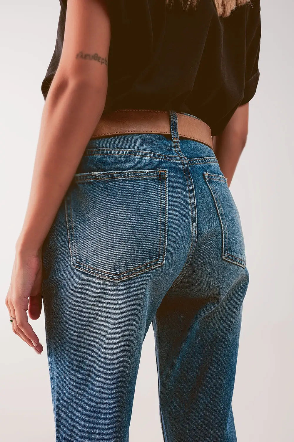 Jean taille haute avec cuisse fendue - Pantalons