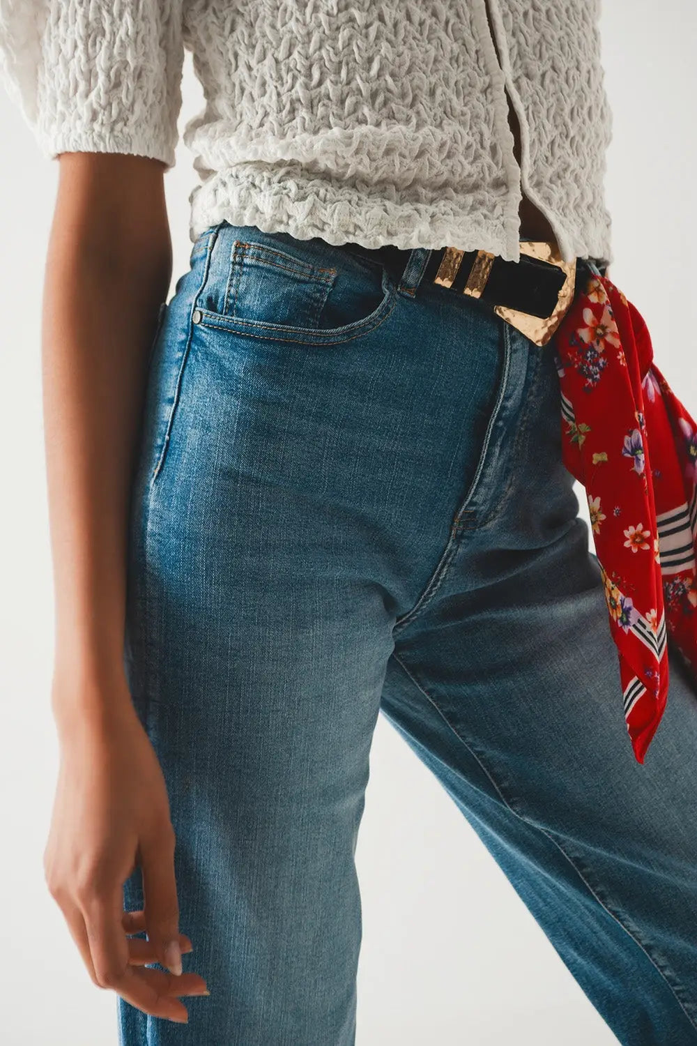 Jean taille haute coupe droite en coton Bleu - Pantalons