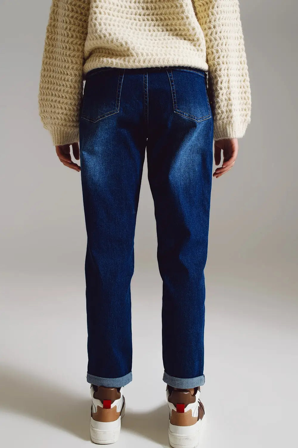Jean taille haute coupe mom en lavage moyen - Pantalons
