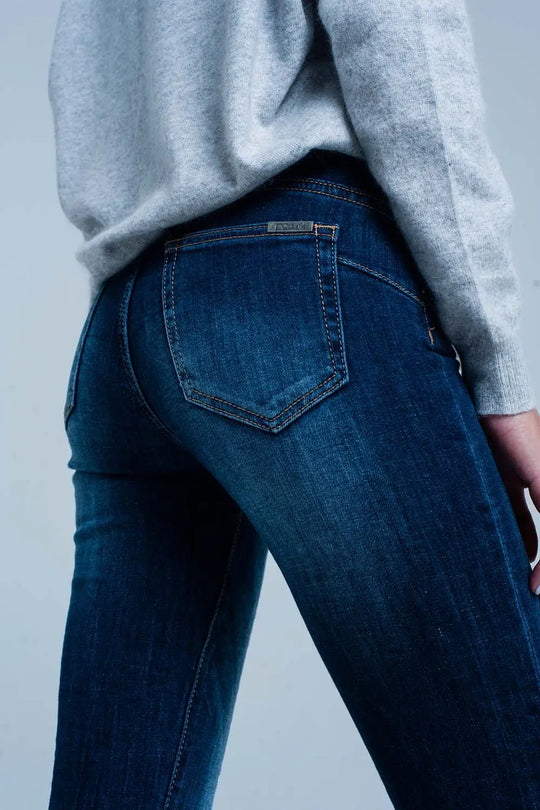 Jean taille haute délavé foncé avec détails en strass - Pantalons