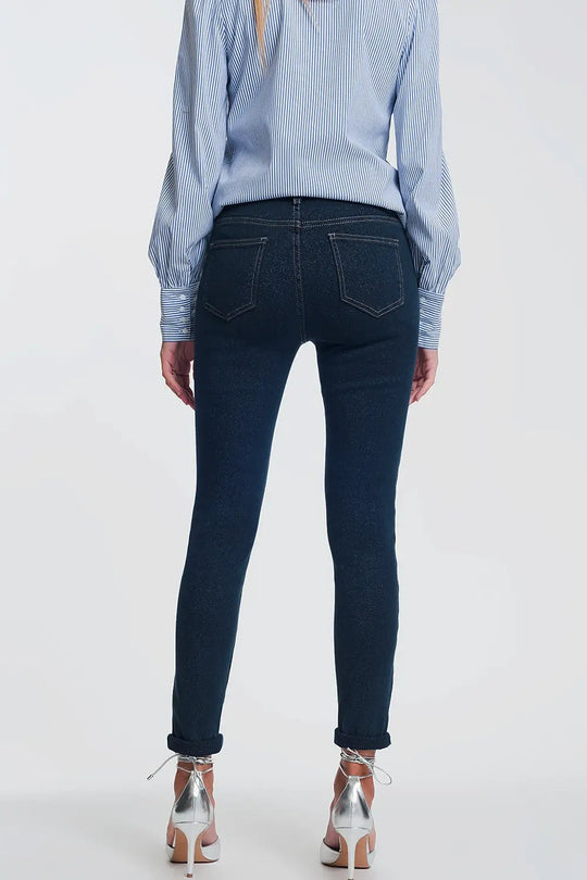 Jean taille haute effet scintillant lavage foncé - Pantalons