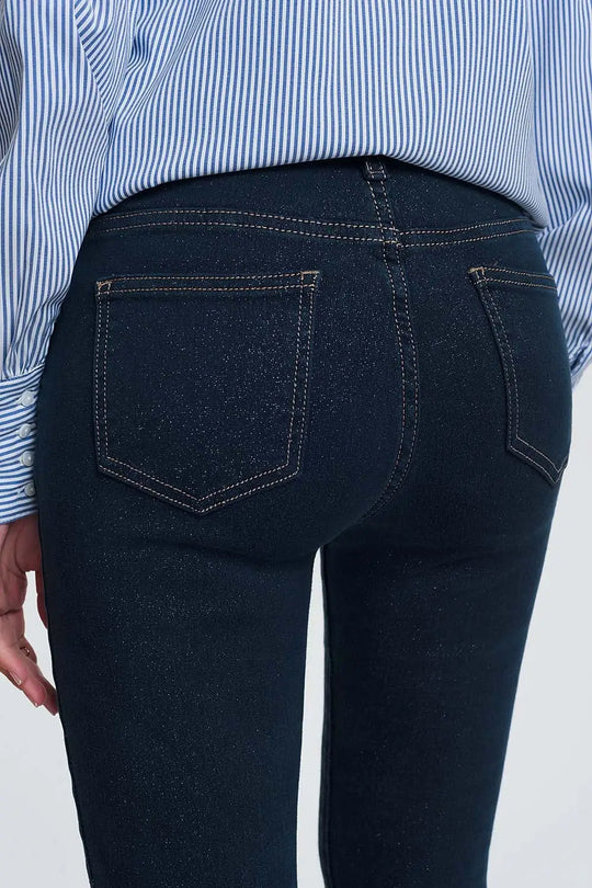 Jean taille haute effet scintillant lavage foncé - Pantalons