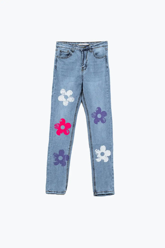 Jeans 5 poches skinny avec fleurs - Pantalons
