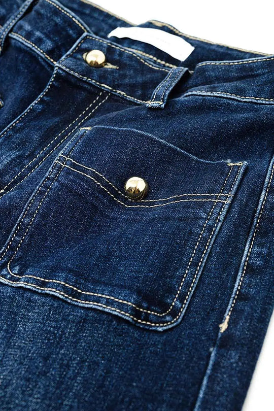 Jeans à jambe droite avec poches avant et bouton - Pantalons