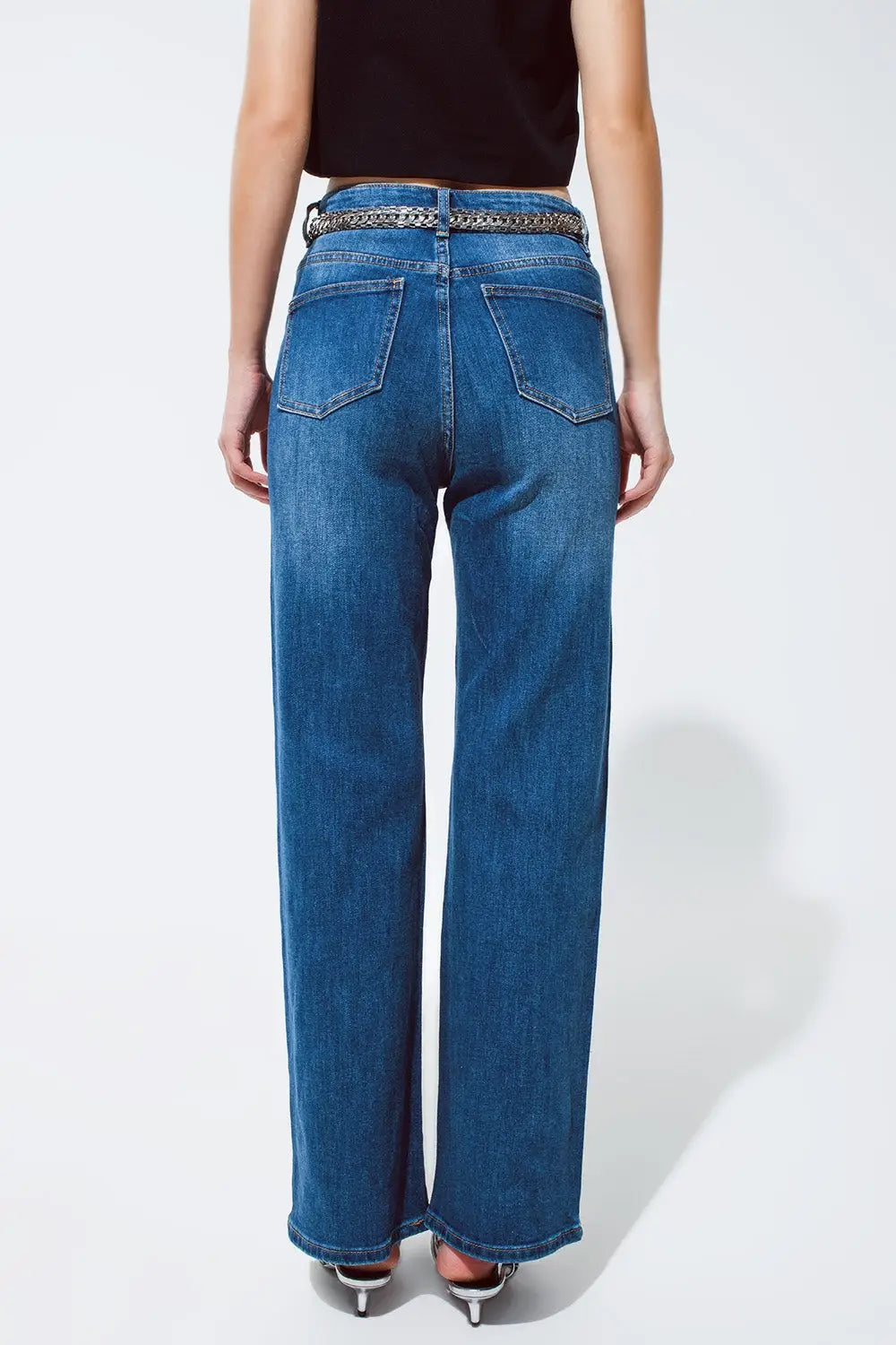 Jeans à jambe droite avec une finition métallique argentée - Pantalons