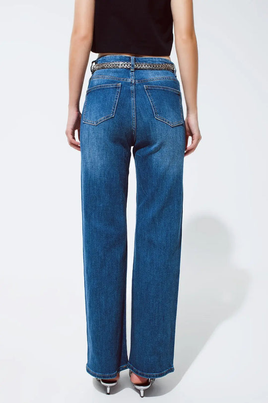 Jeans à jambe droite avec une finition métallique argentée - Pantalons