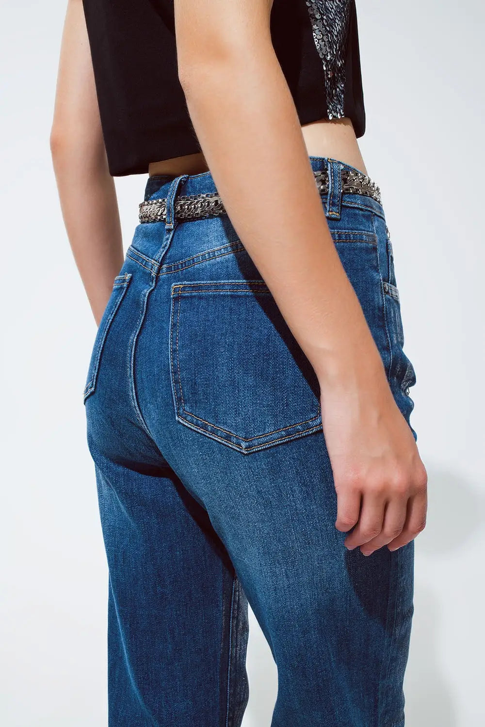 Jeans à jambe droite avec une finition métallique argentée - Pantalons