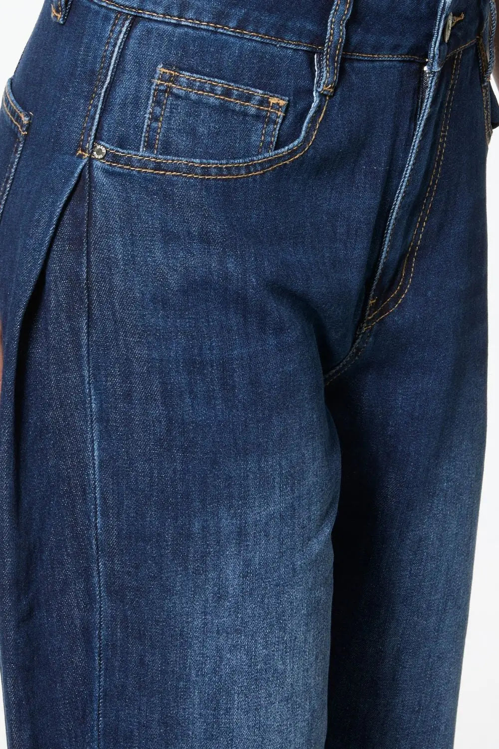 Jeans à jambe large avec fléchettes latérales en bleu profond - Pantalons