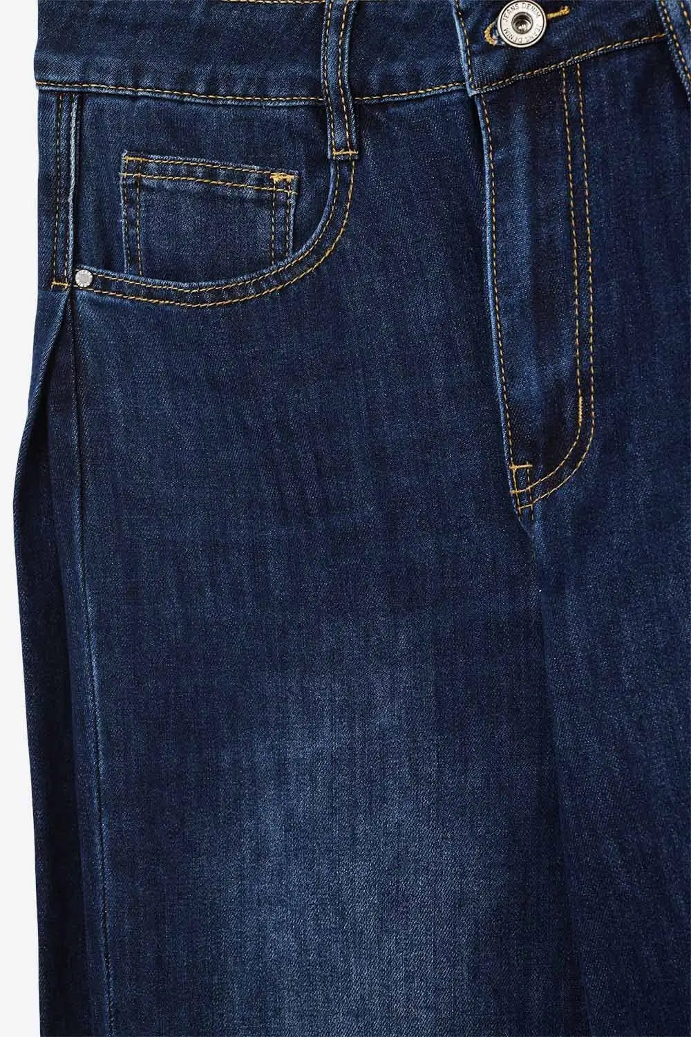 Jeans à jambe large avec fléchettes latérales en bleu profond - Pantalons