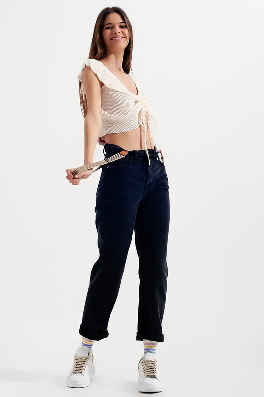 Jeans à jambes droites en noir délavé - Pantalons