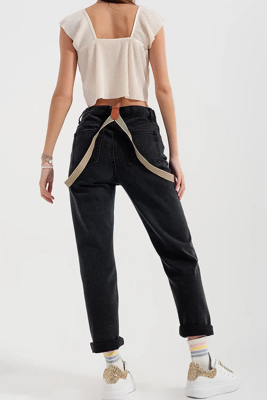Jeans à jambes droites en noir délavé - Pantalons
