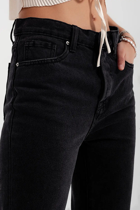 Jeans à jambes droites en noir délavé - Pantalons