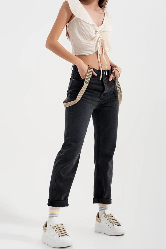Jeans à jambes droites en noir délavé - Pantalons