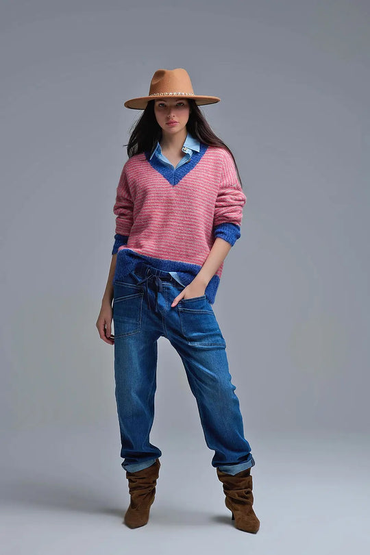 Jeans à la coupe décontractée avec poches avant et lien à la taille - Pantalons