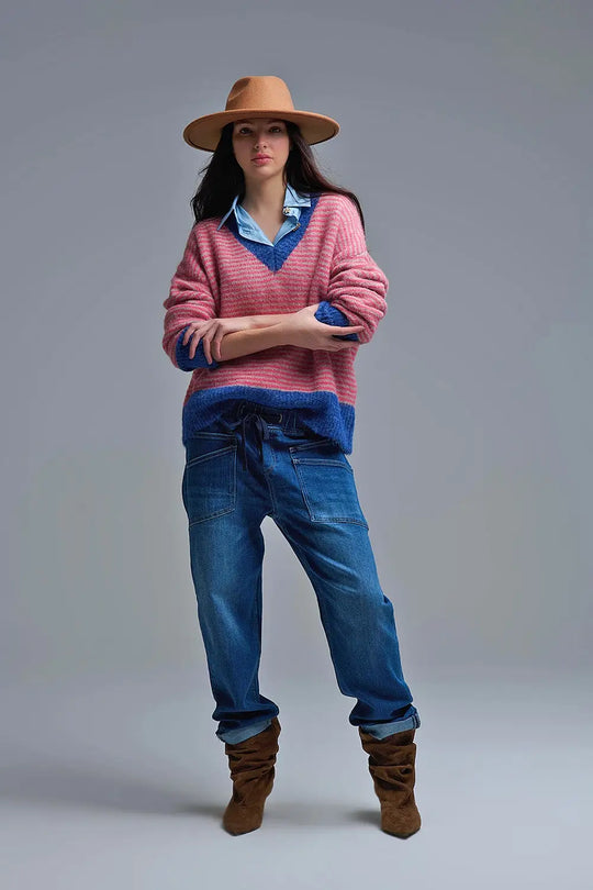 Jeans à la coupe décontractée avec poches avant et lien à la taille - Pantalons