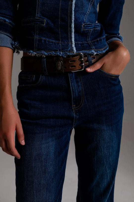 Jeans à pattes d’éléphant des années 70 en bleu délavé moyen - Pantalons