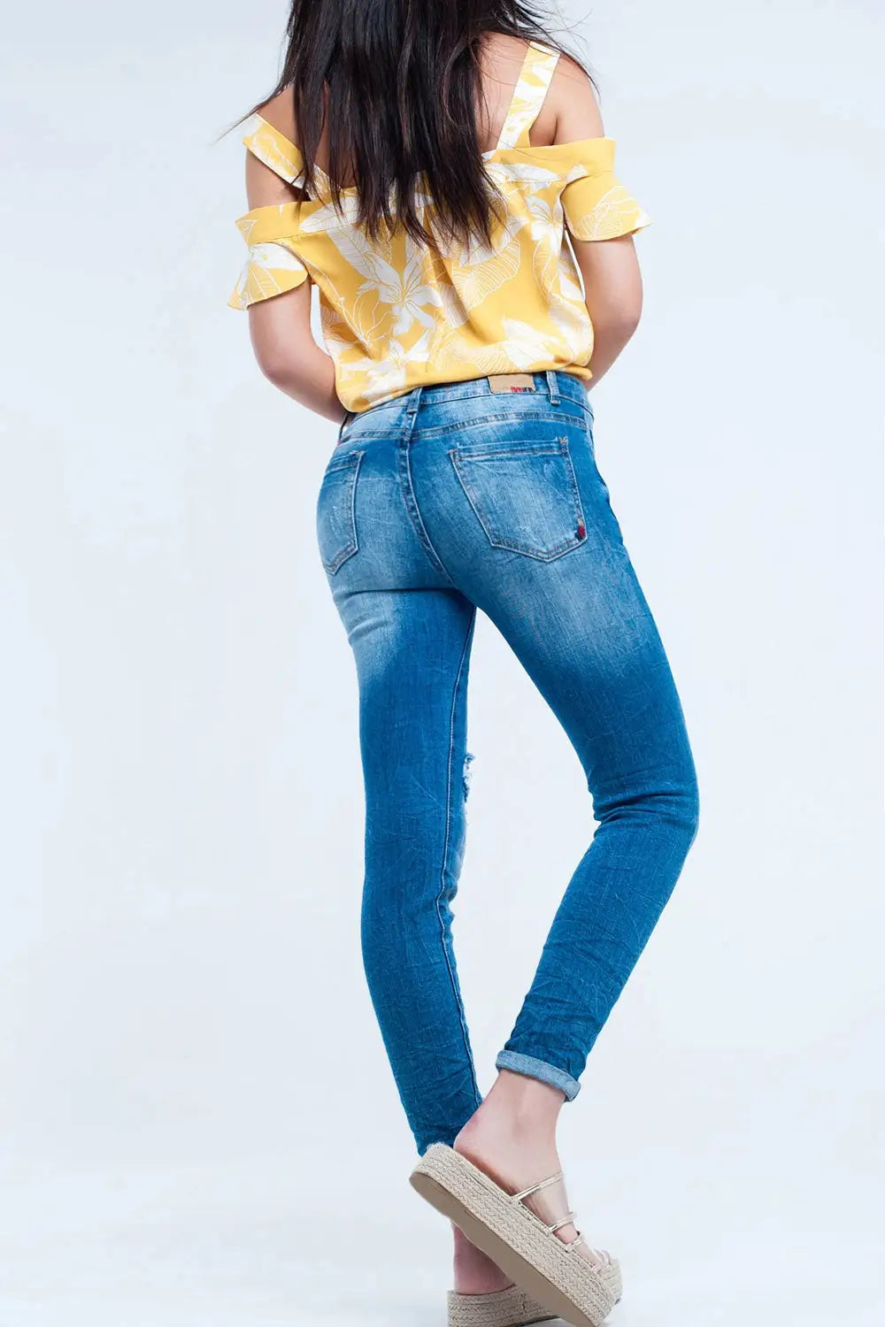 Jeans ajustés Lavage moyen avec déchirures - Pantalons