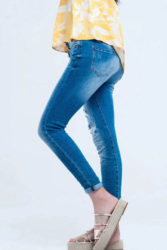Jeans ajustés Lavage moyen avec déchirures - Pantalons