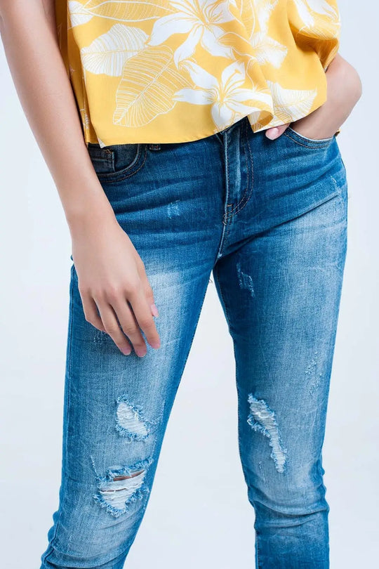 Jeans ajustés Lavage moyen avec déchirures - Pantalons