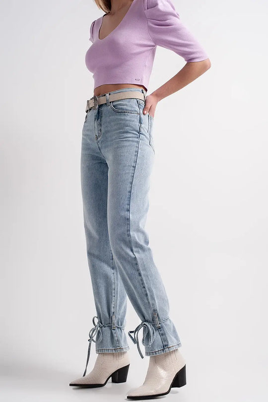 Jeans avec liens à nouer à la cheville - Pantalons