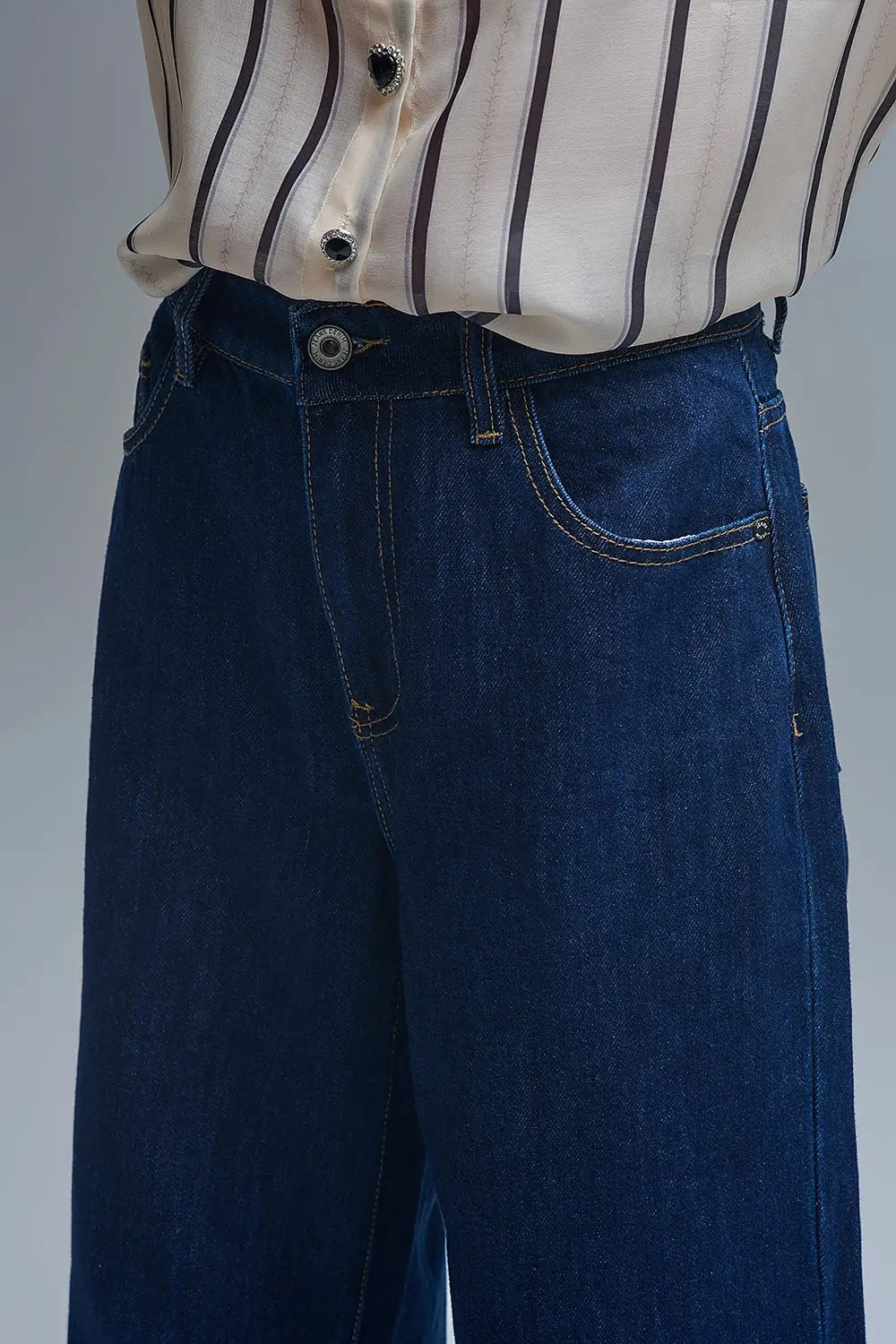 Jeans baggy à jambe droite bleu foncé tendance - Pantalons