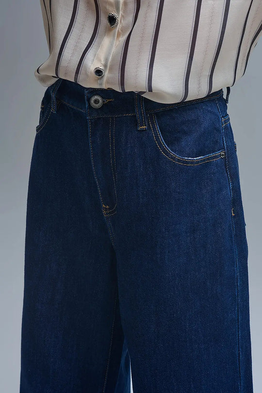 Jeans baggy à jambe droite bleu foncé tendance - Pantalons