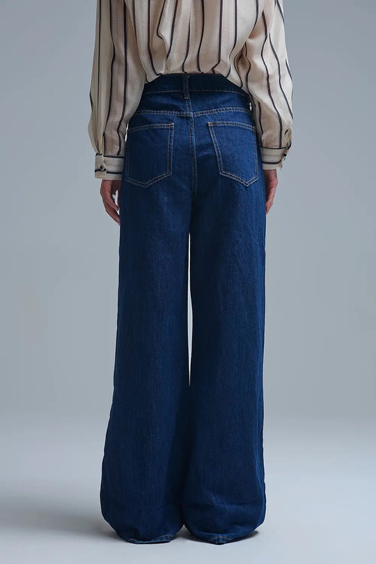Jeans baggy à jambe droite bleu foncé tendance - Pantalons