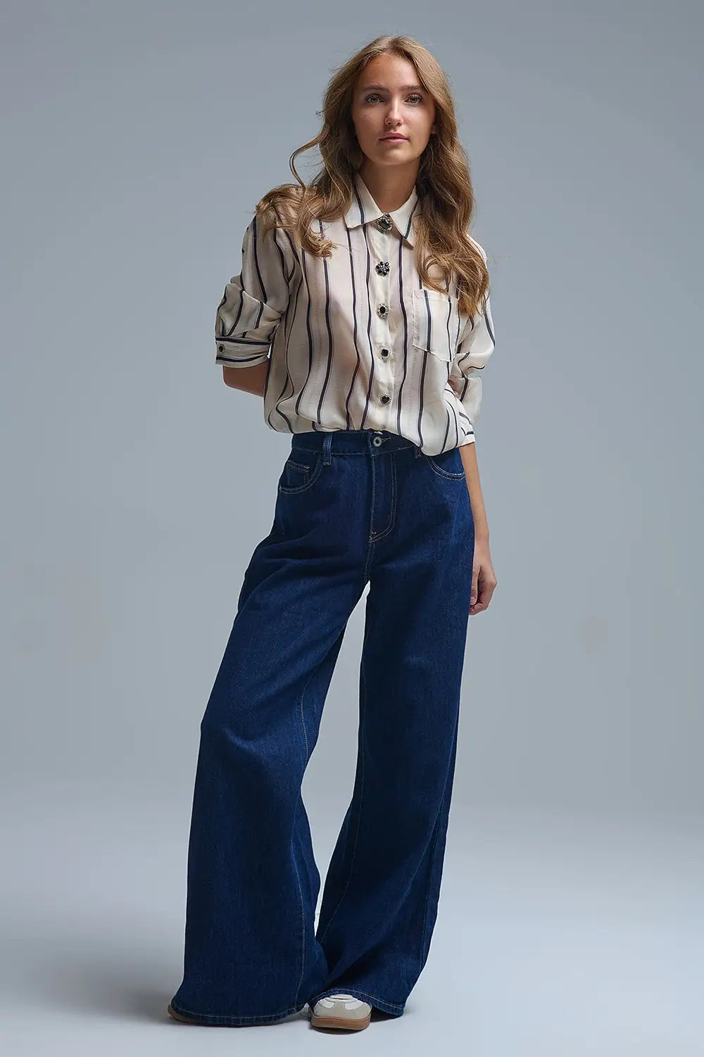 Jeans baggy à jambe droite bleu foncé tendance - Pantalons