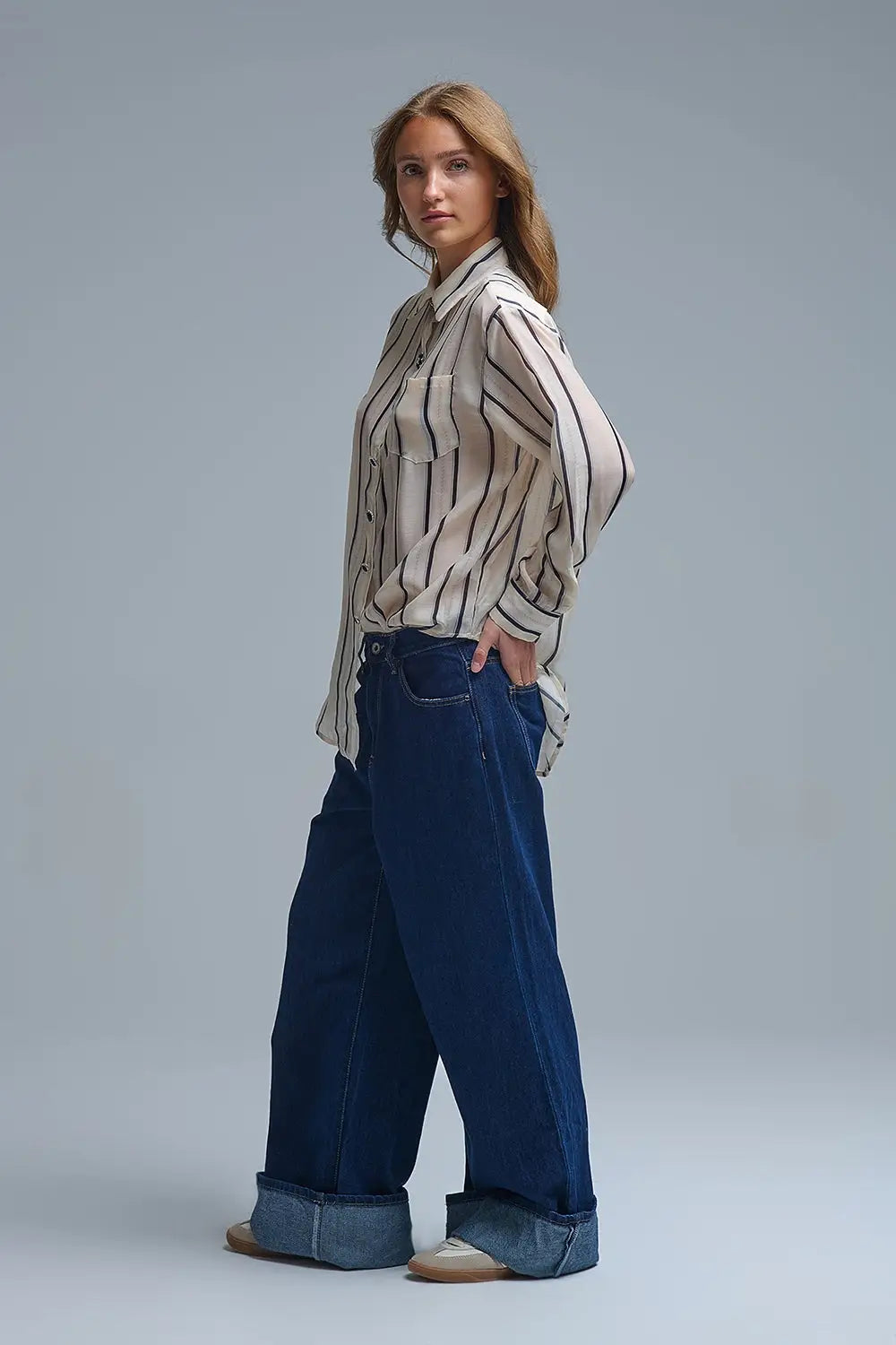 Jeans baggy à jambe droite bleu foncé tendance - Pantalons
