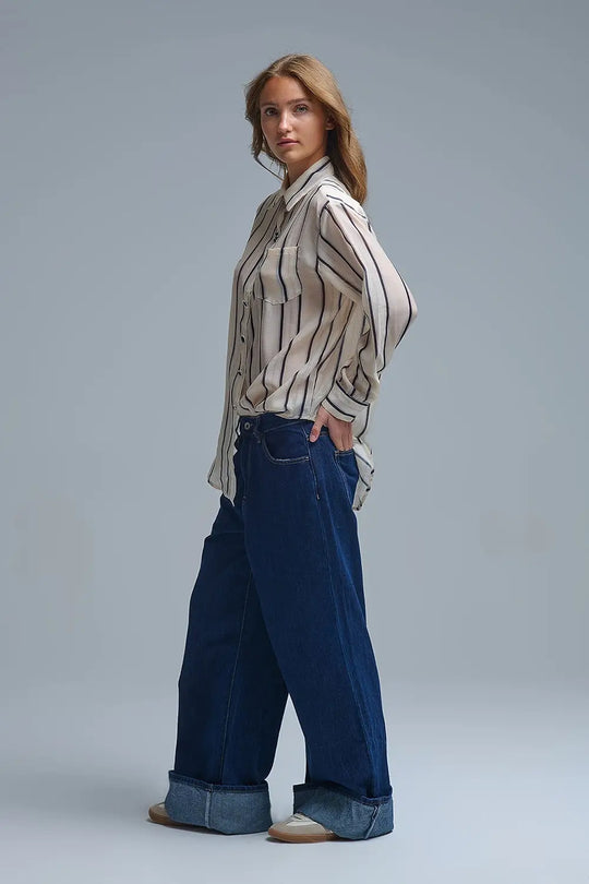 Jeans baggy à jambe droite bleu foncé tendance - Pantalons