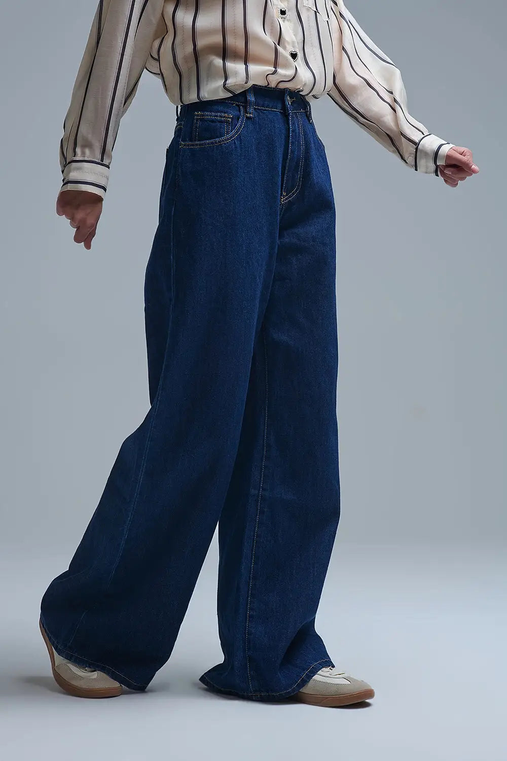 Jeans baggy à jambe droite bleu foncé tendance - Pantalons