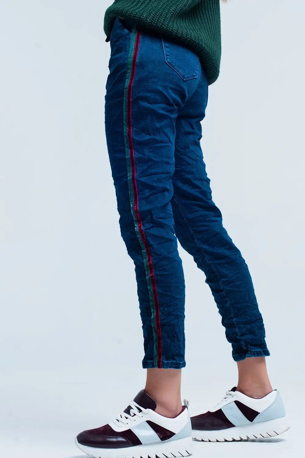 Q2 Jeans baggy bleus avec bande de côté