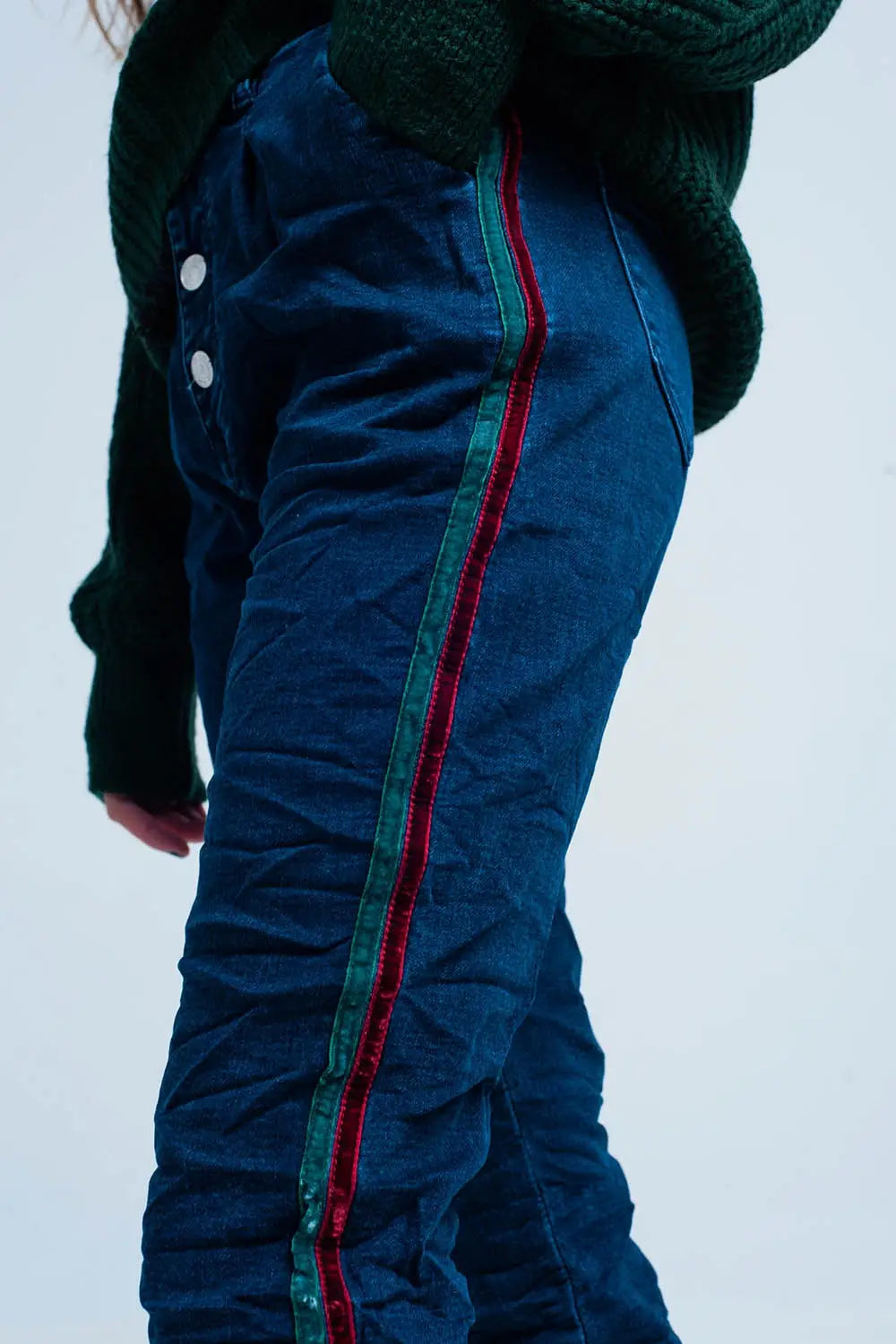 Jeans baggy bleus avec bande de côté - Pantalons