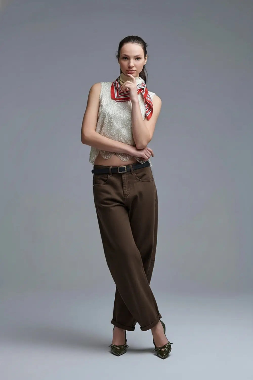 Jeans ballon Barrel marron tendance avec poches - Pantalons