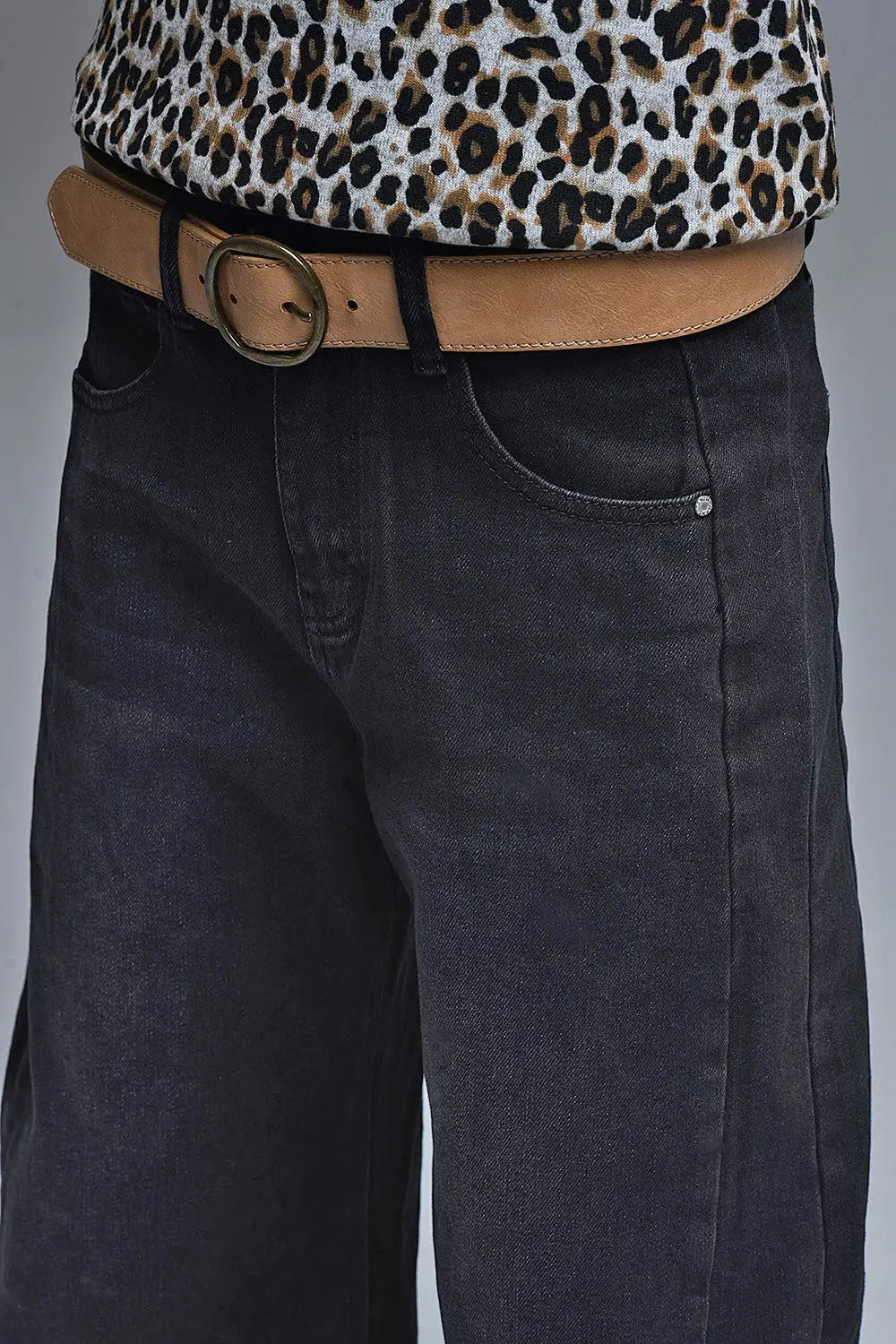 Jeans Barrel noir avec coutures latérales - Pantalons