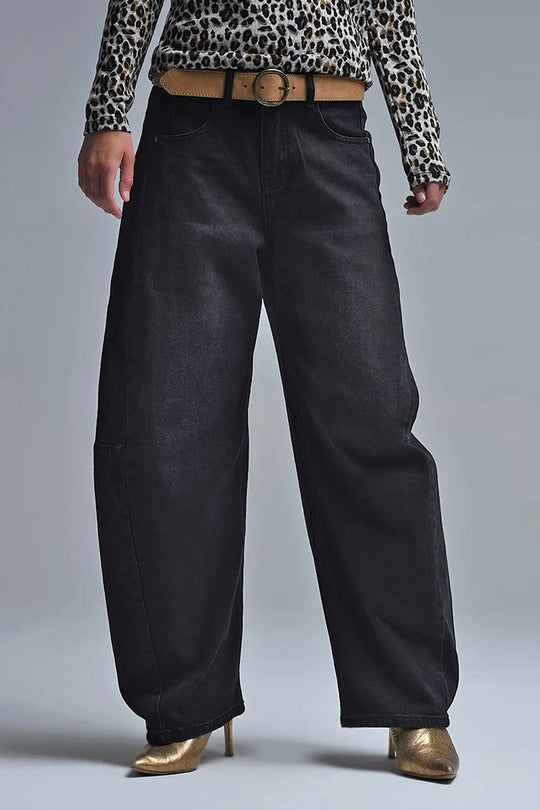 Jeans Barrel noir avec coutures latérales - Pantalons