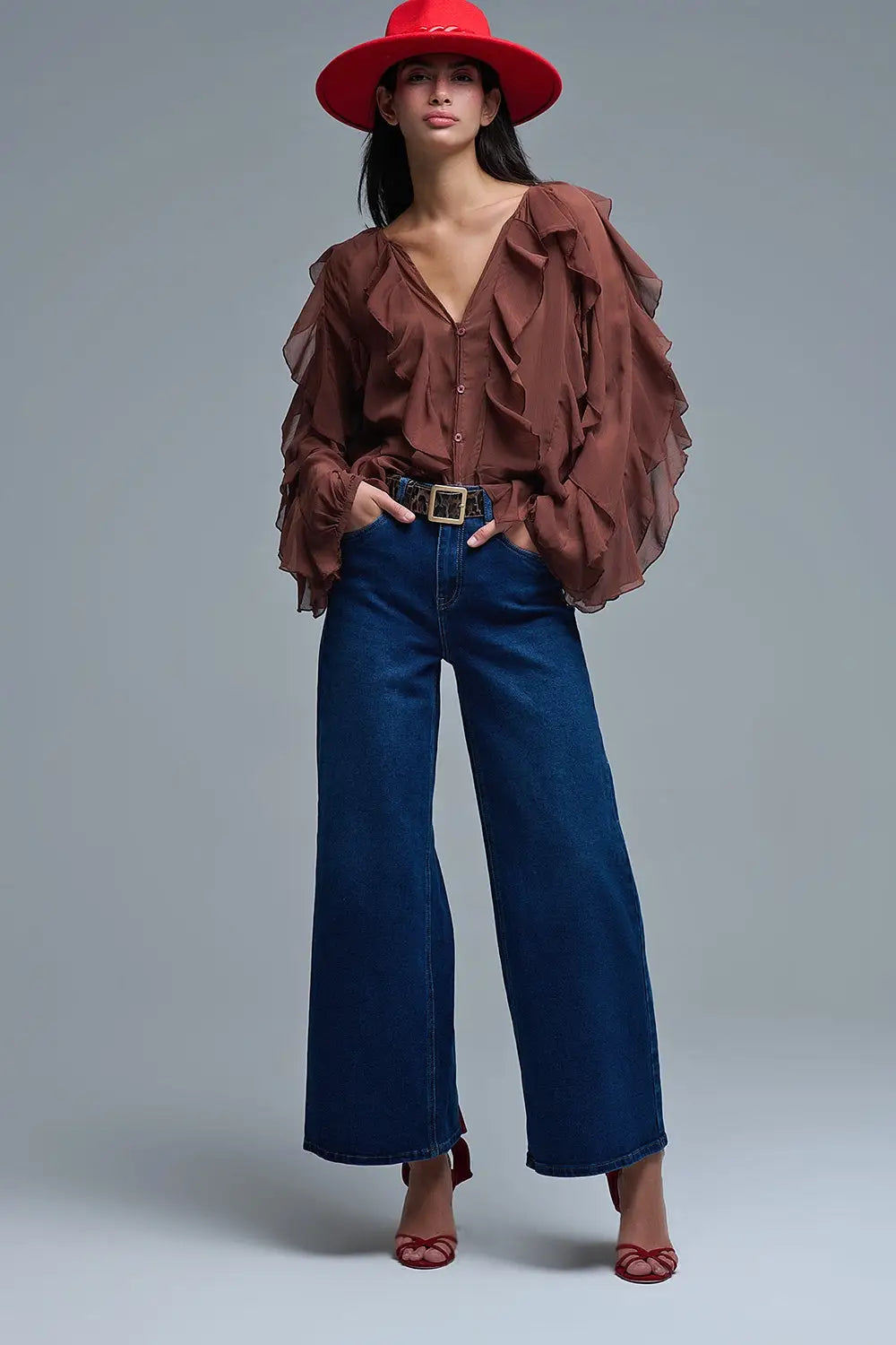 Jeans Basic Stretch à jambe large en bleu foncé - Pantalons