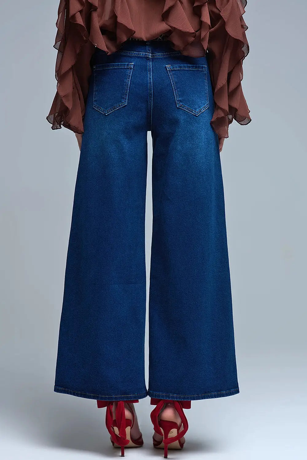 Jeans Basic Stretch à jambe large en bleu foncé - Pantalons