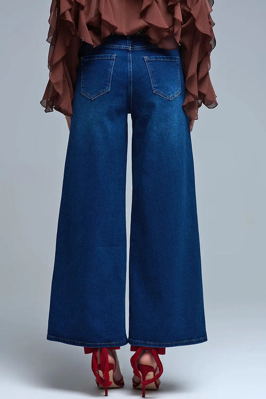 Jeans Basic Stretch à jambe large en bleu foncé - Pantalons