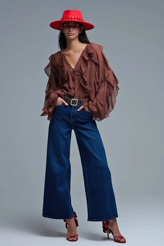 Jeans Basic Stretch à jambe large en bleu foncé - Pantalons