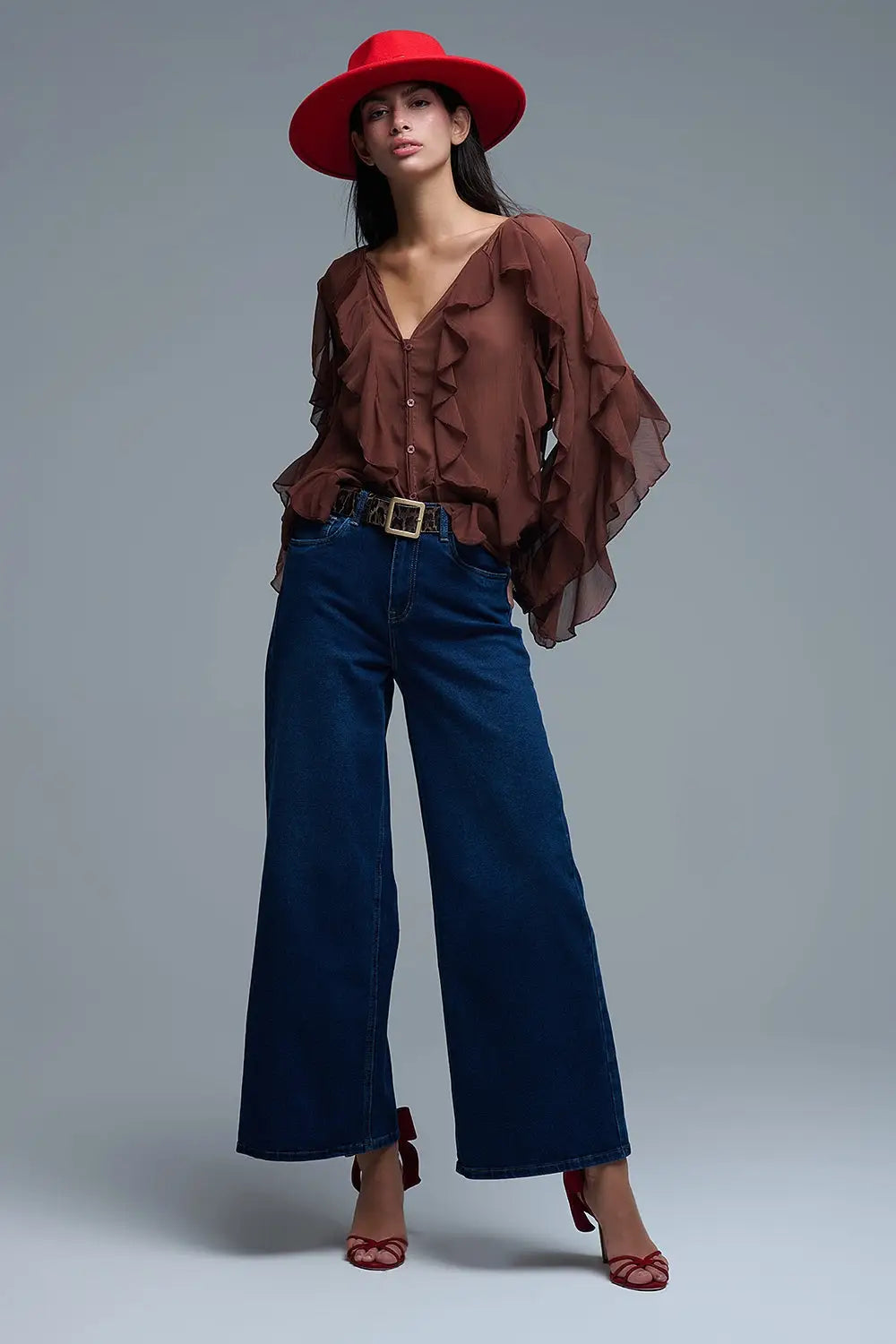 Jeans Basic Stretch à jambe large en bleu foncé - Pantalons