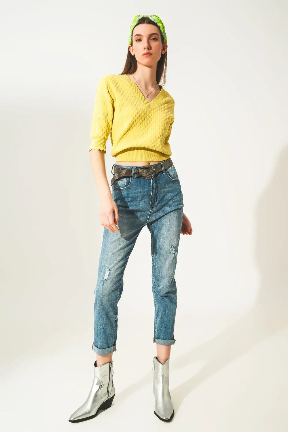 Jeans bleu clair look usé avec coupe droite - Pantalons