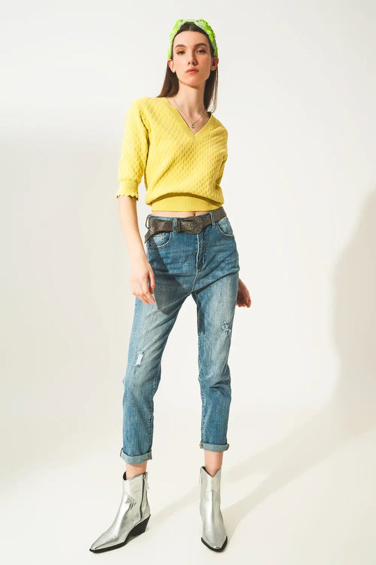 Jeans bleu clair look usé avec coupe droite - Pantalons