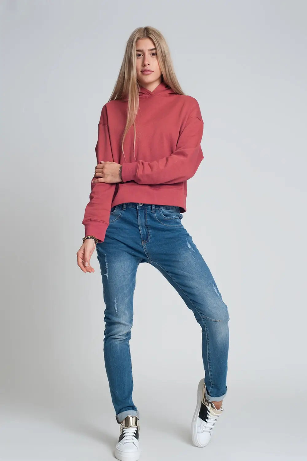 Jeans bleu du boyfriend en détresse - Pantalons